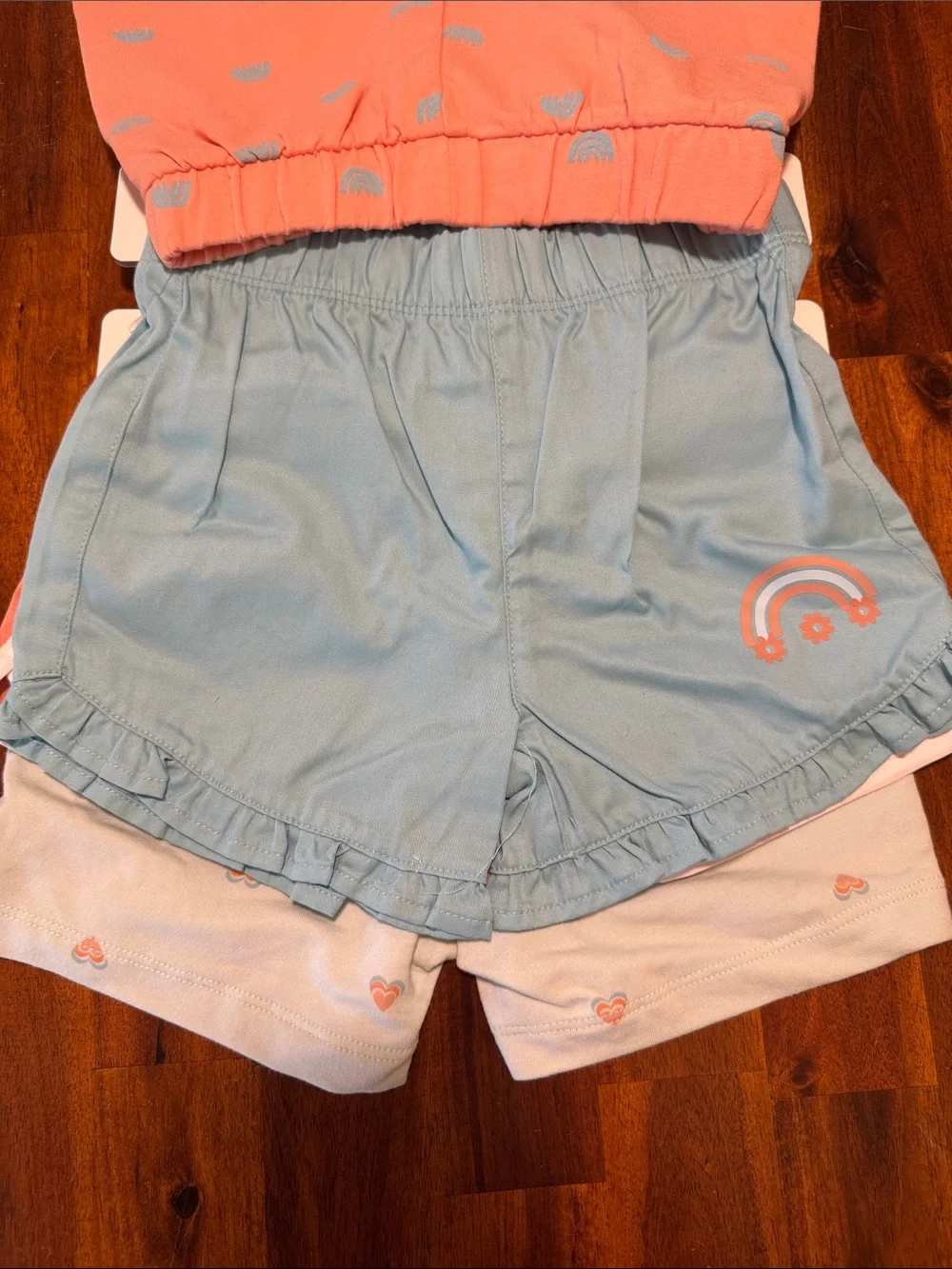 NWT Pekkle Girls 8-Piece Coral & Aqua T-Shirt and Shorts, Mix and Match Set - 3T